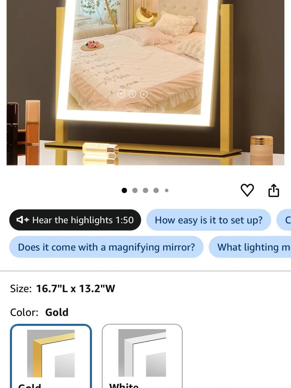LED Lighted Makeup Mirror in Silver - Touch Dimmable
